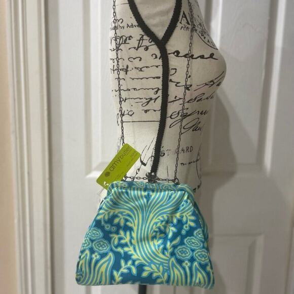 AMY BUTLER NORA CLUTCH BAG KISSLOCK METAL STRAP 100% ORGANIC COTTON VERSATILE - Picture 9 of 16